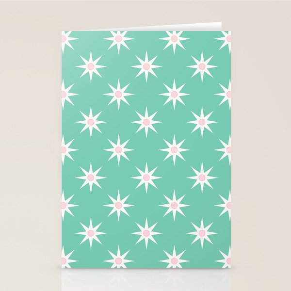 Northern Winter Star Festive Grid Pink White and Mint Green Stationery Card Gallery Image 2