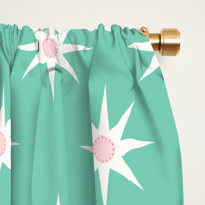 Northern Winter Star Festive Grid Pink White and Mint Green Window Curtain Gallery Image 2