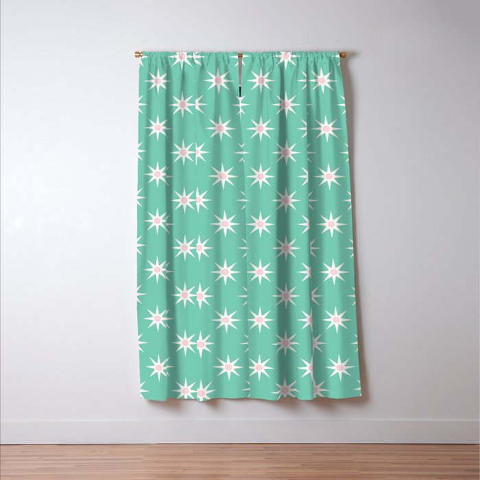 Northern Winter Star Festive Grid Pink White and Mint Green Window Curtain Gallery Image 3