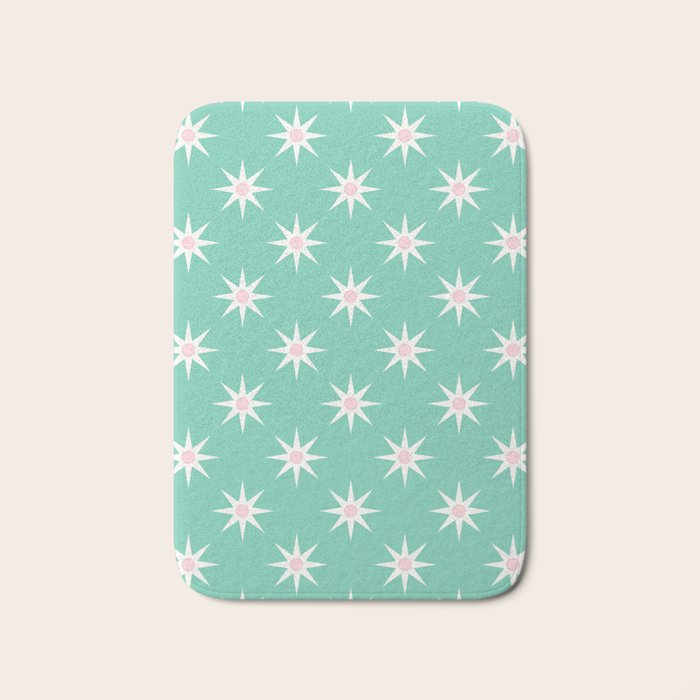 Northern Winter Star Festive Grid Pink White and Mint Green Bath Mat Gallery Image 1