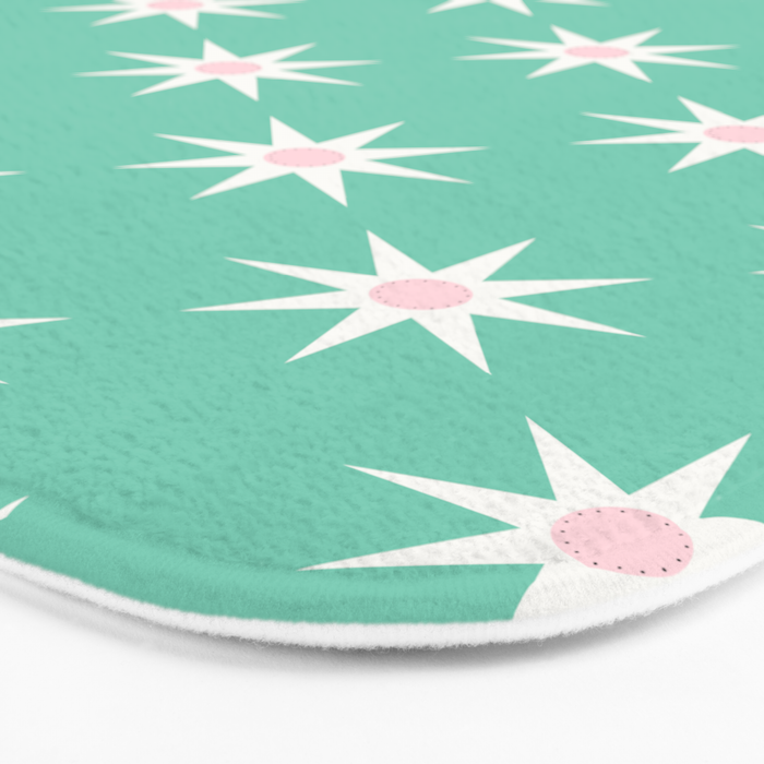 Northern Winter Star Festive Grid Pink White and Mint Green Bath Mat Gallery Image 3
