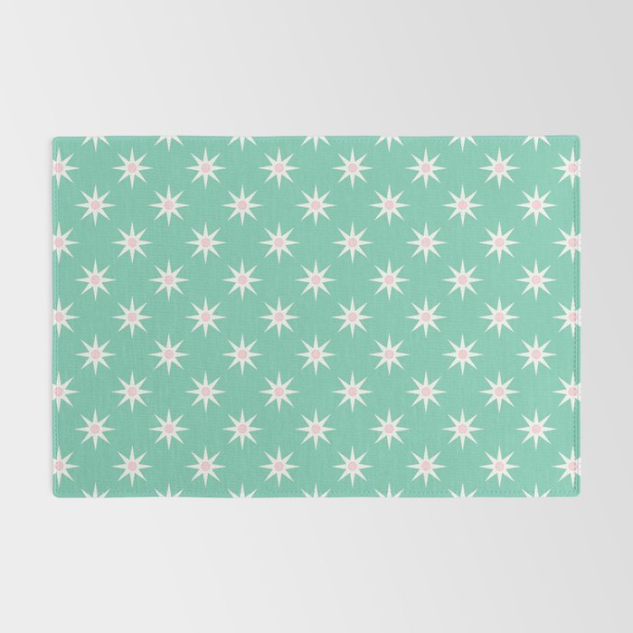 Northern Winter Star Festive Grid Pink White and Mint Green Rug Gallery Image 2