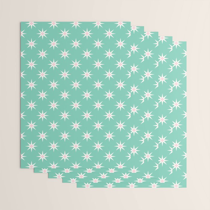 Northern Winter Star Festive Grid Pink White and Mint Green Wrapping Paper Gallery Image 3