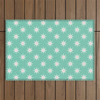 Northern Winter Star Festive Grid Pink White and Mint Green Outdoor Rug Gallery Image 1
