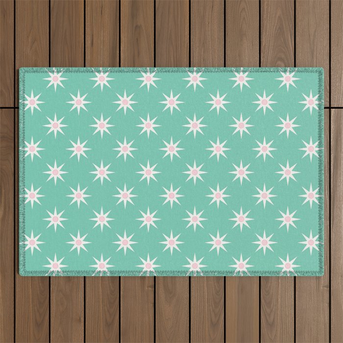 Northern Winter Star Festive Grid Pink White and Mint Green Outdoor Rug Gallery Image 1