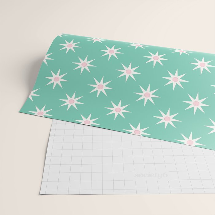Northern Winter Star Festive Grid Pink White and Mint Green Wrapping Paper Gallery Image 2