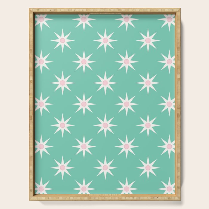 Northern Winter Star Festive Grid Pink White and Mint Green Serving Tray Gallery Image 1