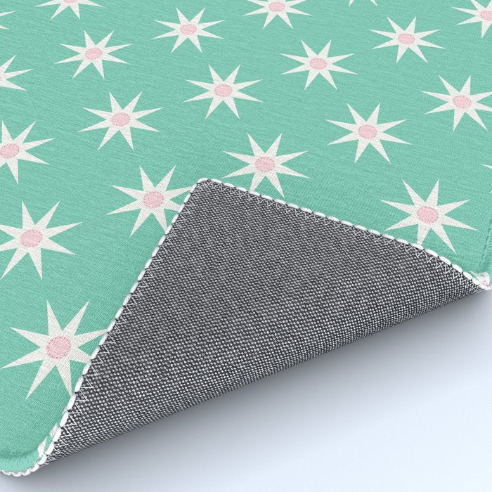 Northern Winter Star Festive Grid Pink White and Mint Green Rug Gallery Image 4