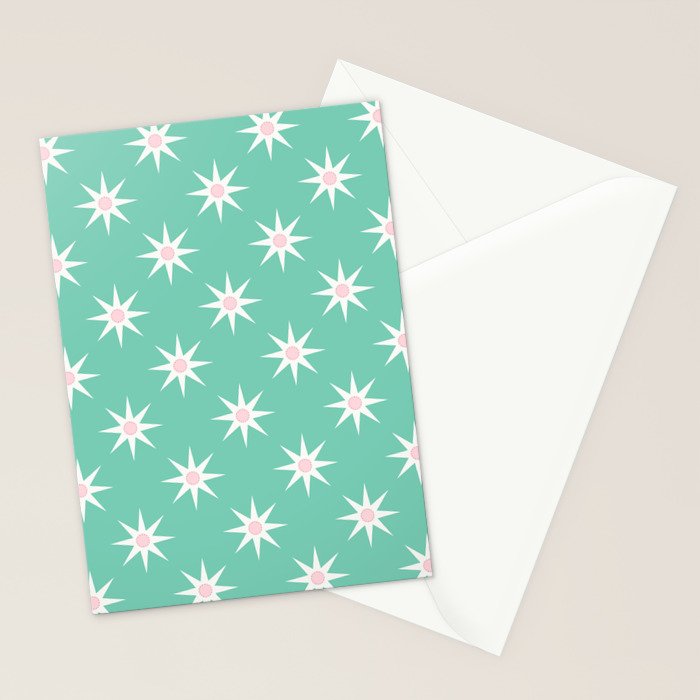 Northern Winter Star Festive Grid Pink White and Mint Green Stationery Card Gallery Image 2