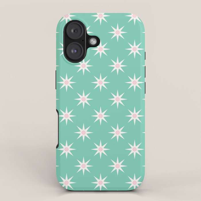 Northern Winter Star Festive Grid Pink White and Mint Green iPhone Case Gallery Image 1