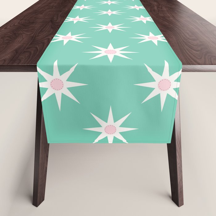 Northern Winter Star Festive Grid Pink White and Mint Green Table Runner Gallery Image 1