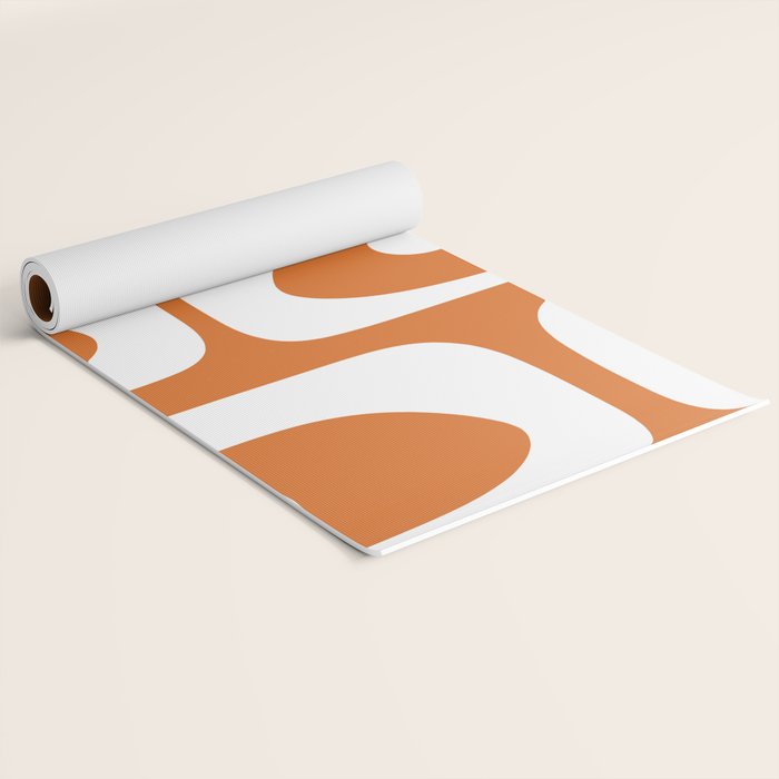 Mid Century Modern Piquet Abstract Pattern in Burnt Orange and White Yoga Mat Gallery Image 2