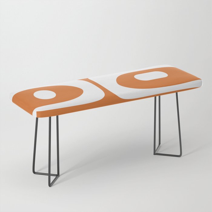 Mid Century Modern Piquet Abstract Pattern in Burnt Orange and White Bench Gallery Image 1