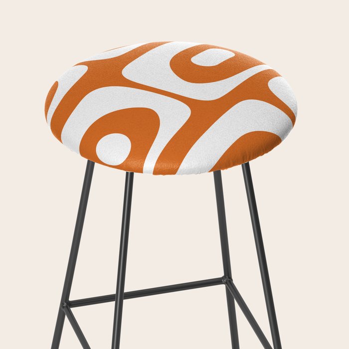 Mid Century Modern Piquet Abstract Pattern in Burnt Orange and White Stool Gallery Image 2