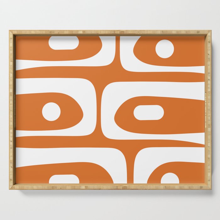Mid Century Modern Piquet Abstract Pattern in Burnt Orange and White Serving Tray Gallery Image 1