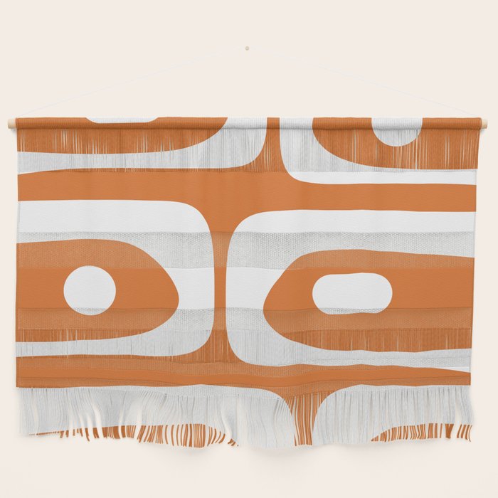 Mid Century Modern Piquet Abstract Pattern in Burnt Orange and White Wall Hanging Gallery Image 1
