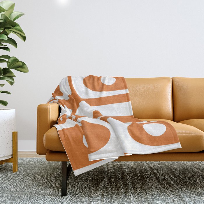 Mid Century Modern Piquet Abstract Pattern in Burnt Orange and White Throw Blanket Gallery Image 1