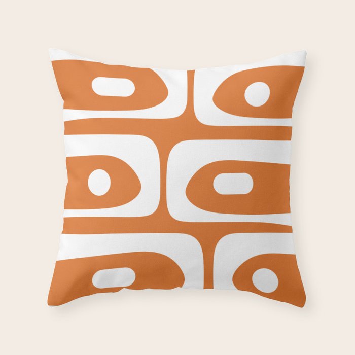 Mid Century Modern Piquet Abstract Pattern in Burnt Orange and White Throw Pillow Gallery Image 1