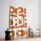 Mid Century Modern Piquet Abstract Pattern in Burnt Orange and White Window Curtain Gallery Image 2