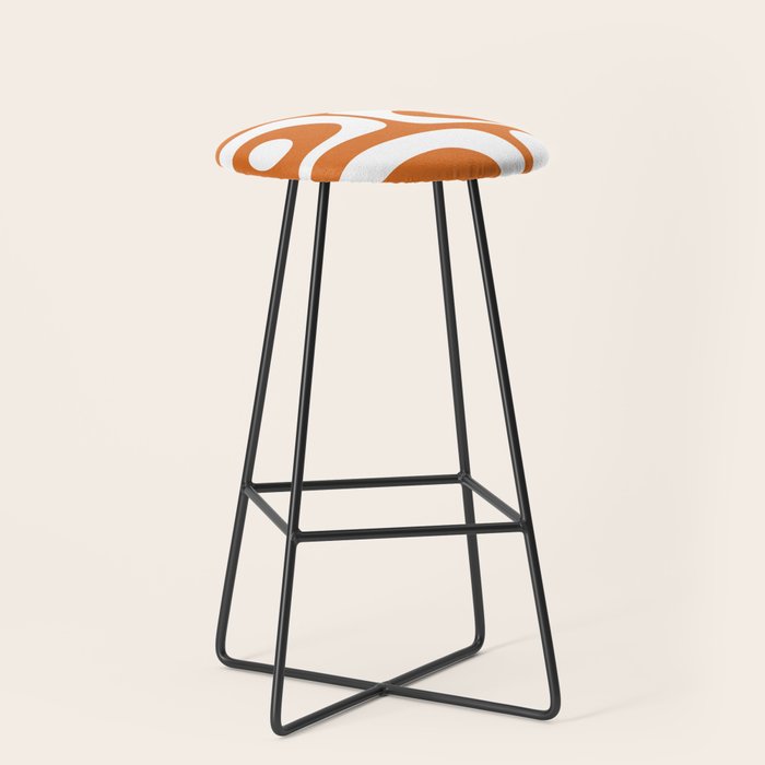 Mid Century Modern Piquet Abstract Pattern in Burnt Orange and White Stool Gallery Image 1