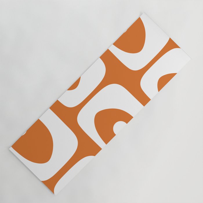 Mid Century Modern Piquet Abstract Pattern in Burnt Orange and White Yoga Mat Gallery Image 1