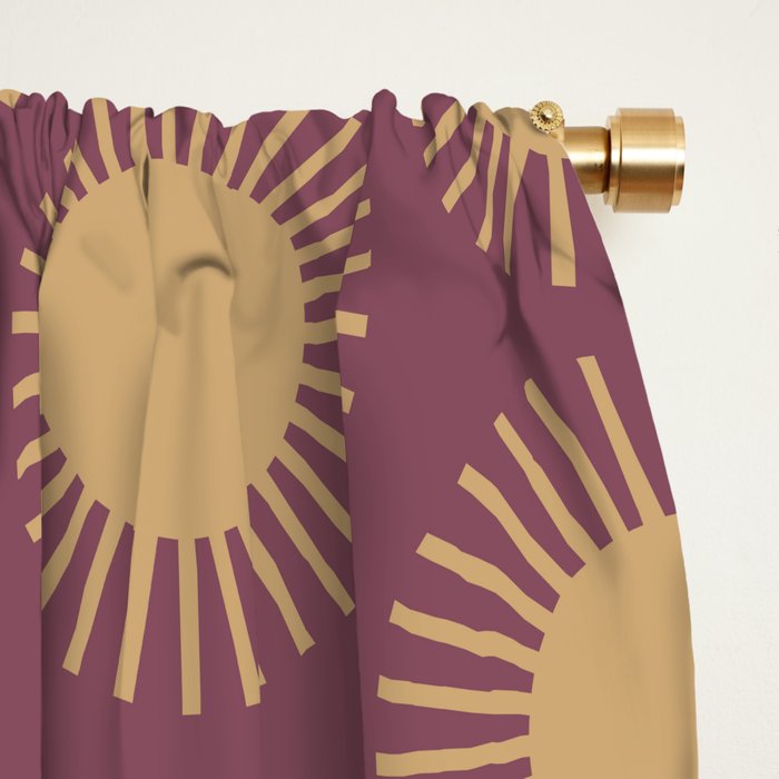 Boho Summer Sun Pattern XI Mauve and Neutral Yellow Window Curtain Gallery Image 2