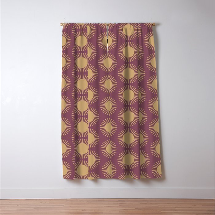 Boho Summer Sun Pattern XI Mauve and Neutral Yellow Window Curtain Gallery Image 3