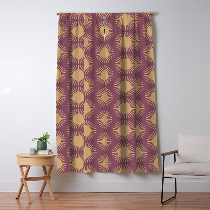 Boho Summer Sun Pattern XI Mauve and Neutral Yellow Window Curtain Gallery Image 5