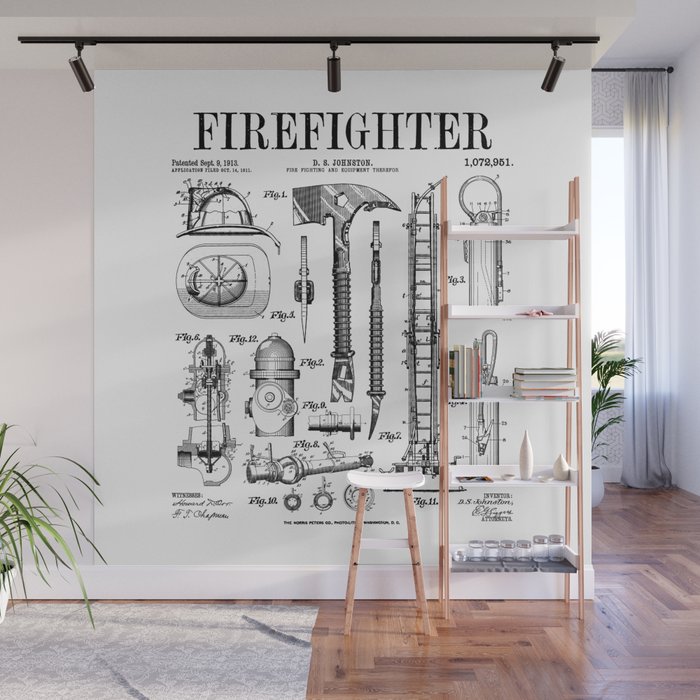 Firefighter Fire Department Fireman Vintage Patent Print Wall Mural Gallery Image 1