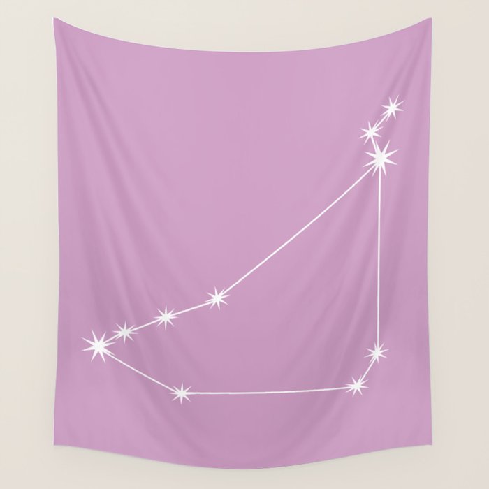 Capricorn Zodiac Star Constellation Line Art Pastel Lilac Wall Tapestry Gallery Image 1