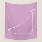 Capricorn Zodiac Star Constellation Line Art Pastel Lilac Wall Tapestry Gallery Image 4