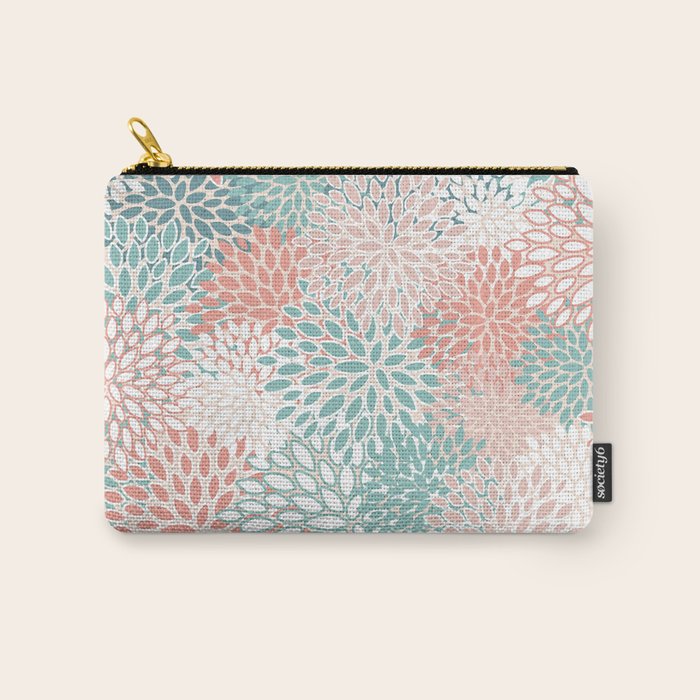Modern Floral Prints, Coral Teal and Green Carry All Pouch Gallery Image 1