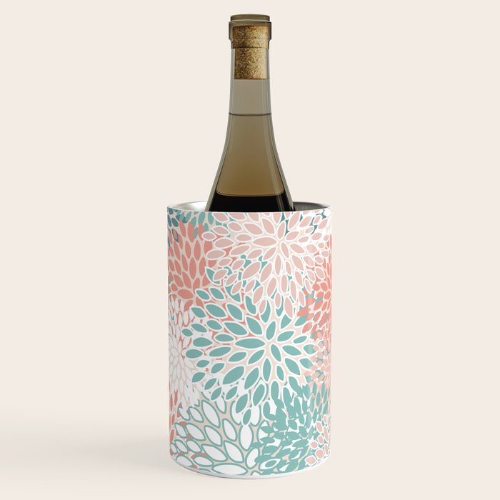 Modern Floral Prints, Coral Teal and Green Wine Chiller Gallery Image 1
