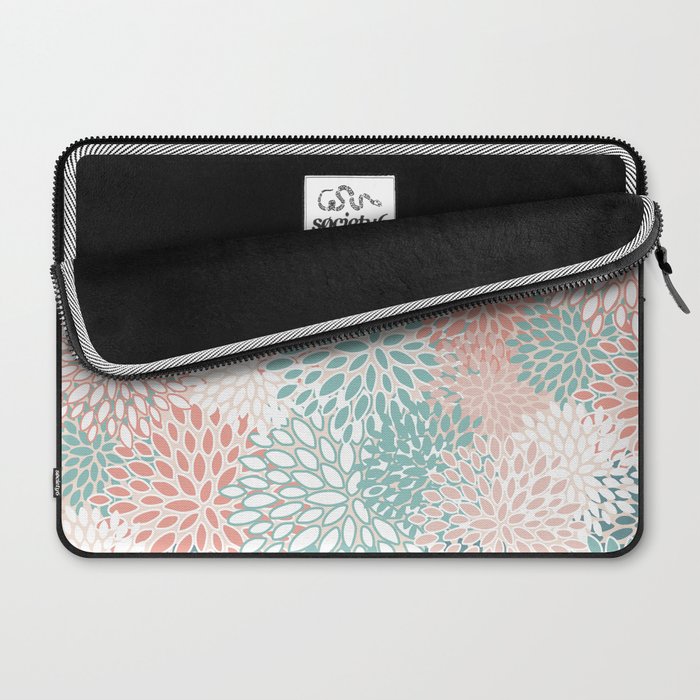 Modern Floral Prints, Coral Teal and Green Laptop Sleeve Gallery Image 2