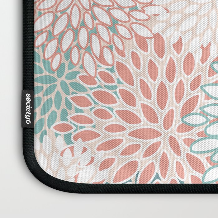 Modern Floral Prints, Coral Teal and Green Laptop Sleeve Gallery Image 3