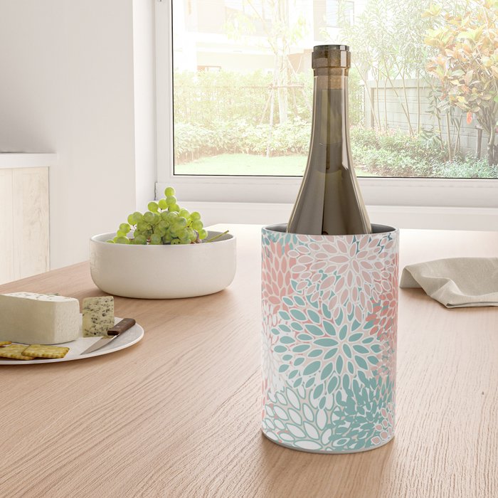Modern Floral Prints, Coral Teal and Green Wine Chiller Gallery Image 4