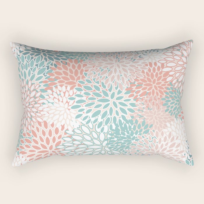 Modern Floral Prints, Coral Teal and Green Rectangular Pillow Gallery Image 1