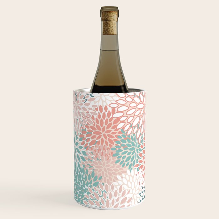 Modern Floral Prints, Coral Teal and Green Wine Chiller Gallery Image 3