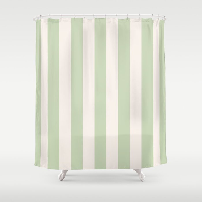 Pastel Green Vertical Stripes Shower Curtain Gallery Image 1