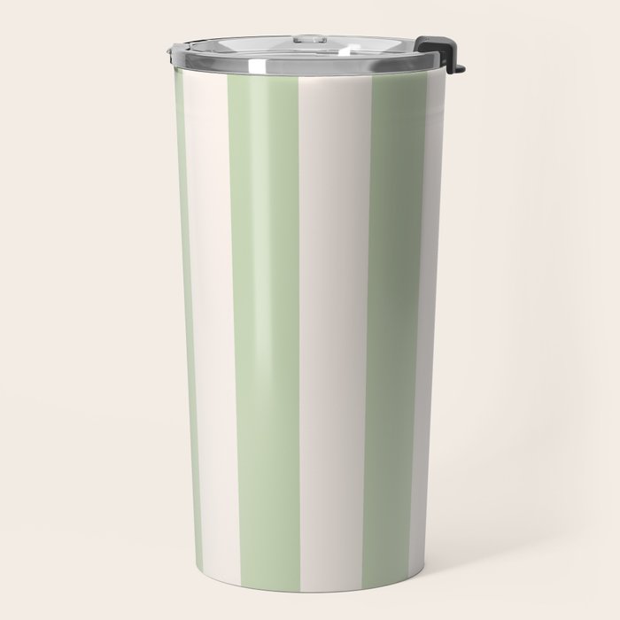 Pastel Green Vertical Stripes Travel Mug Gallery Image 2