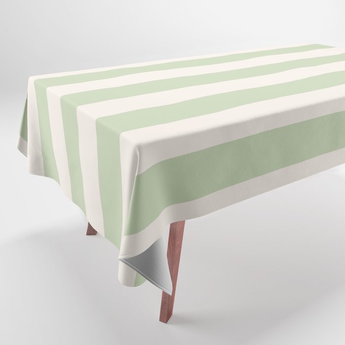 Pastel Green Vertical Stripes Tablecloth Gallery Image 1