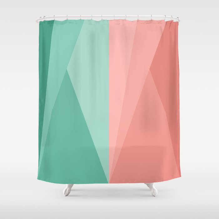 Geometric Triangles VII Pink and Green Shower Curtain Gallery Image 1