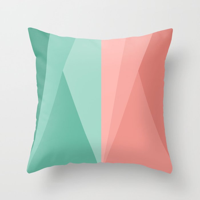 Geometric Triangles VII Pink and Green Throw Pillow Gallery Image 1
