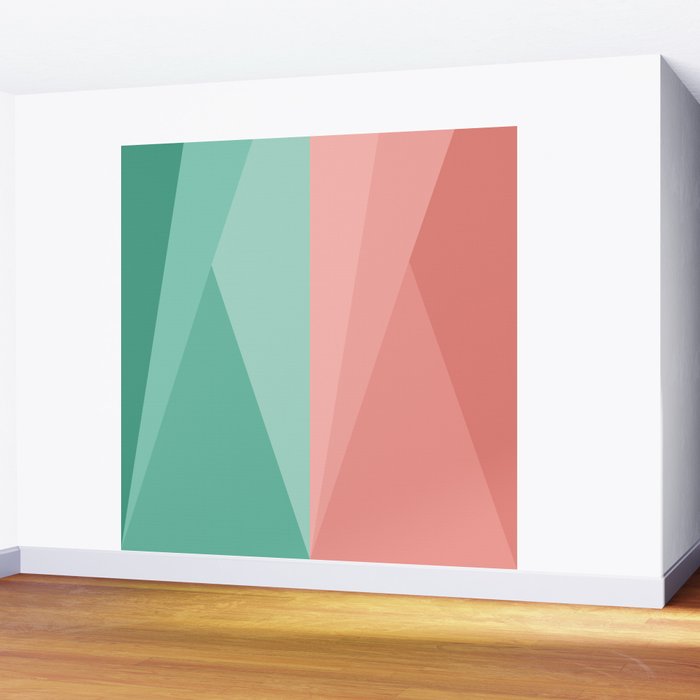 Geometric Triangles VII Pink and Green Wall Mural Gallery Image 2