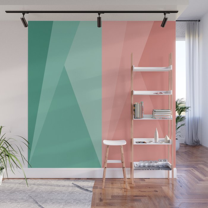Geometric Triangles VII Pink and Green Wall Mural Gallery Image 1