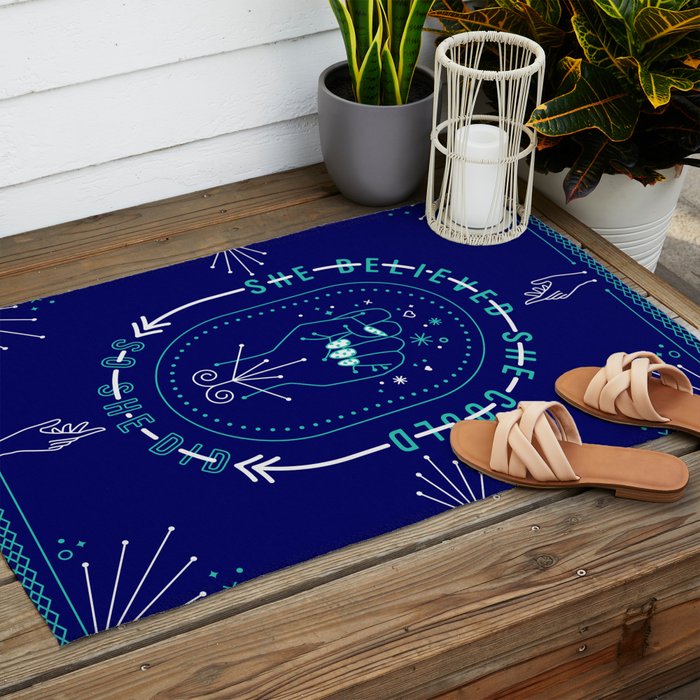 She Believed - Navy & Turquoise Palette Outdoor Rug Gallery Image 2