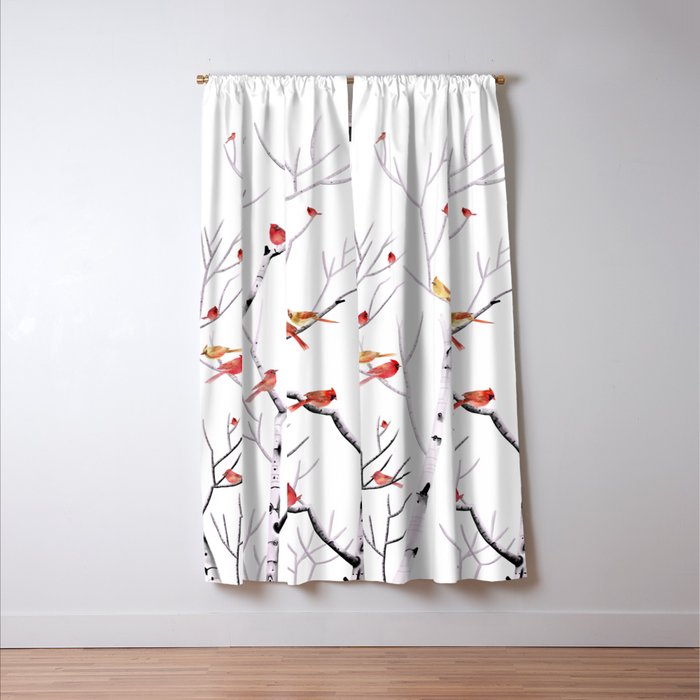 Birch Trees and Cardinal 2  Window Curtain Gallery Image 3