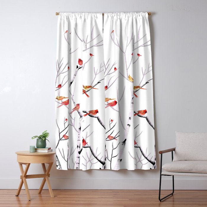 Birch Trees and Cardinal 2  Window Curtain Gallery Image 5