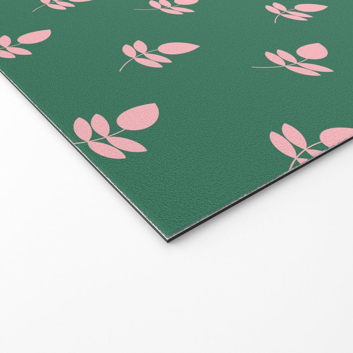 Retro Pink Leaf Pattern - Green Background Welcome Mat Gallery Image 2