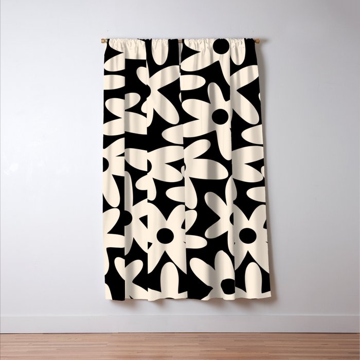 Daisy Time Retro Scandinavian Floral Pattern Black Almond Cream Window Curtain Gallery Image 3